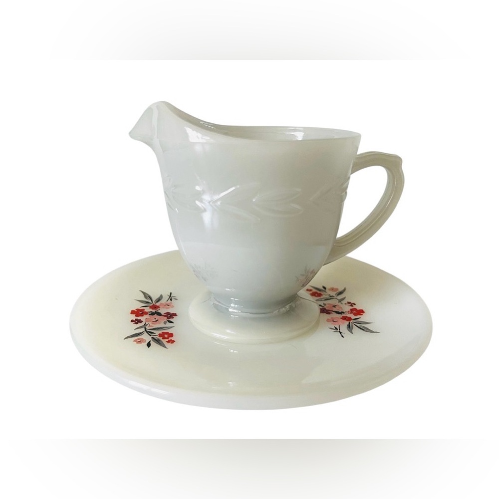 Anchor Hocking Fire-King Grey Creamer & Primrose Saucer